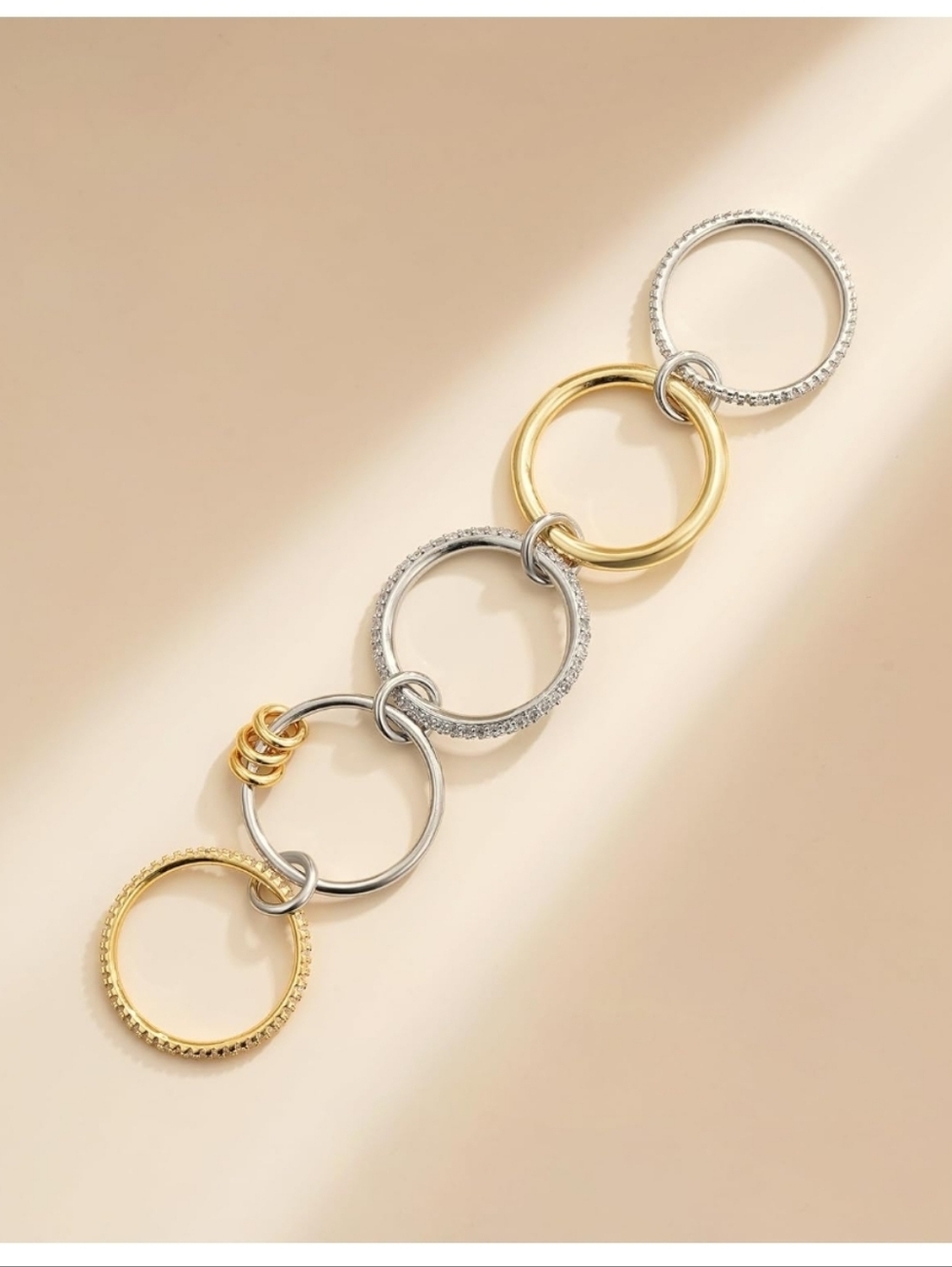Gold & Silver Multi-Band Crystal Stackable Rings - Picture 4 of 6